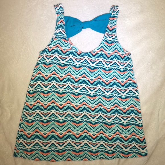 Rue 21 blue and coral print tank top with bow - Picture 2 of 4